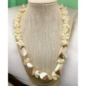 Vintage Faux  Mother of Pearl Beaded Necklace Chunky Surf Beach Island Luau